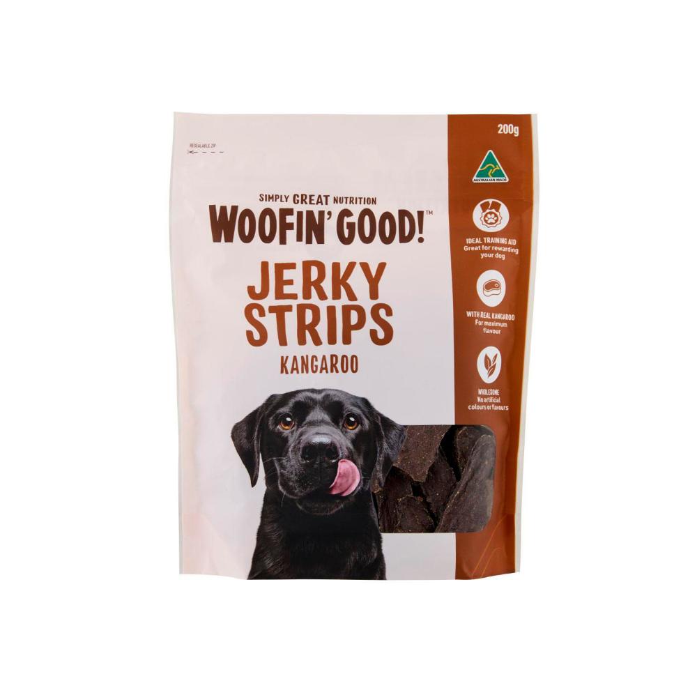 Woofin' Good Kangaroo Jerky Strips Dog Treats 200g