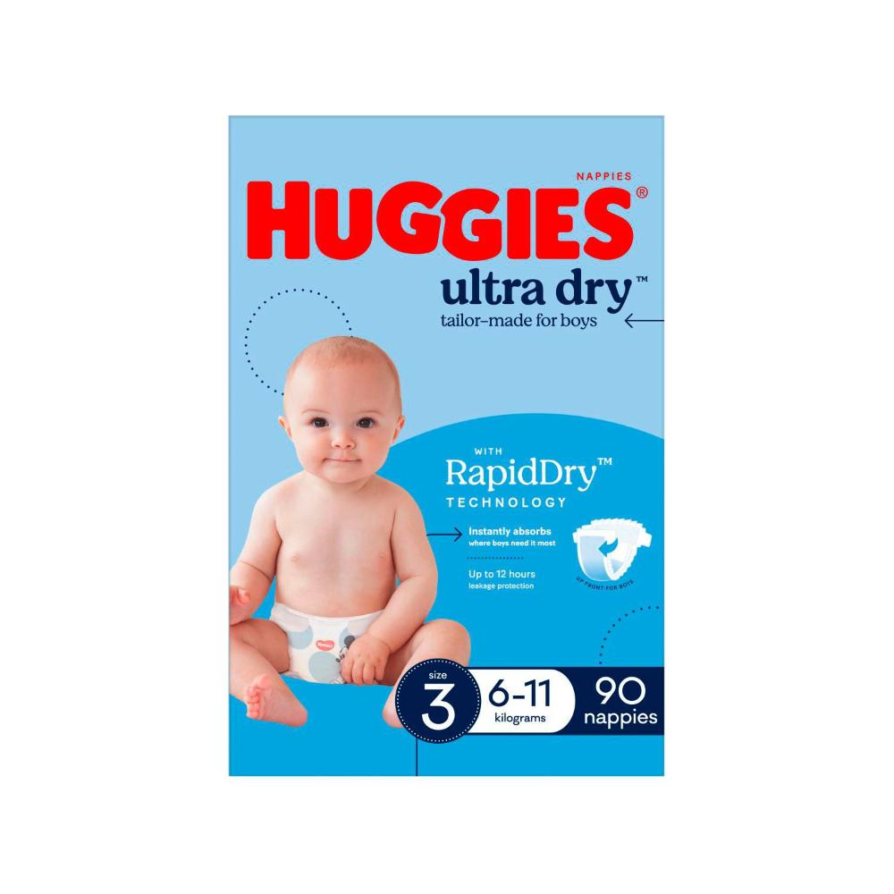 Huggies Ultra Dry Nappies Boys Size 3 (6-11kg) | 90 pack
