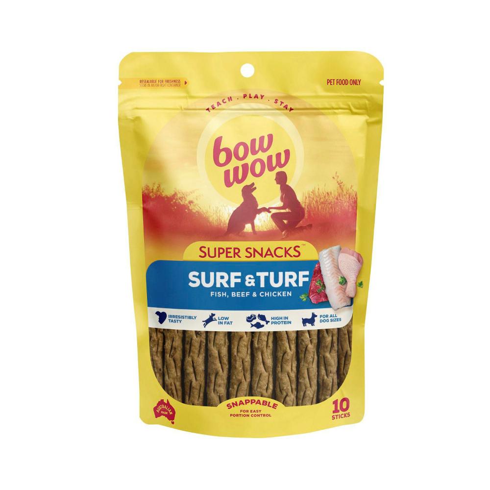 Bow Wow Super Snacks Surf Turf With Fish Beef Sticks Dog Treats 10  Pack