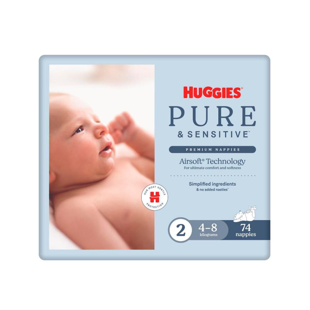 Huggies Pure And Sensitive Nappies Size 2 | 74 Pack