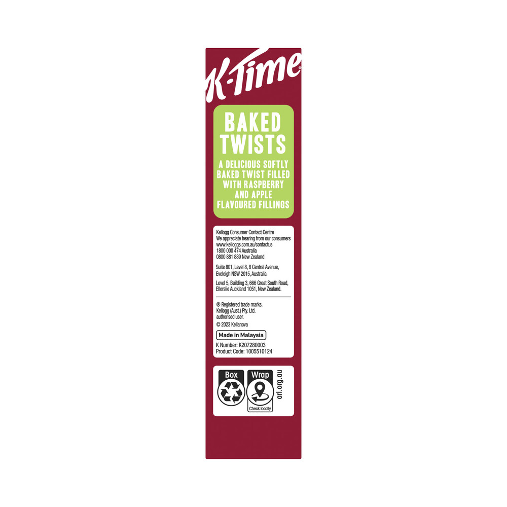 Kellogg's K-Time Baked Twists Raspberry & Apple Flavour Filled Snack Bars 5 pack | 185g