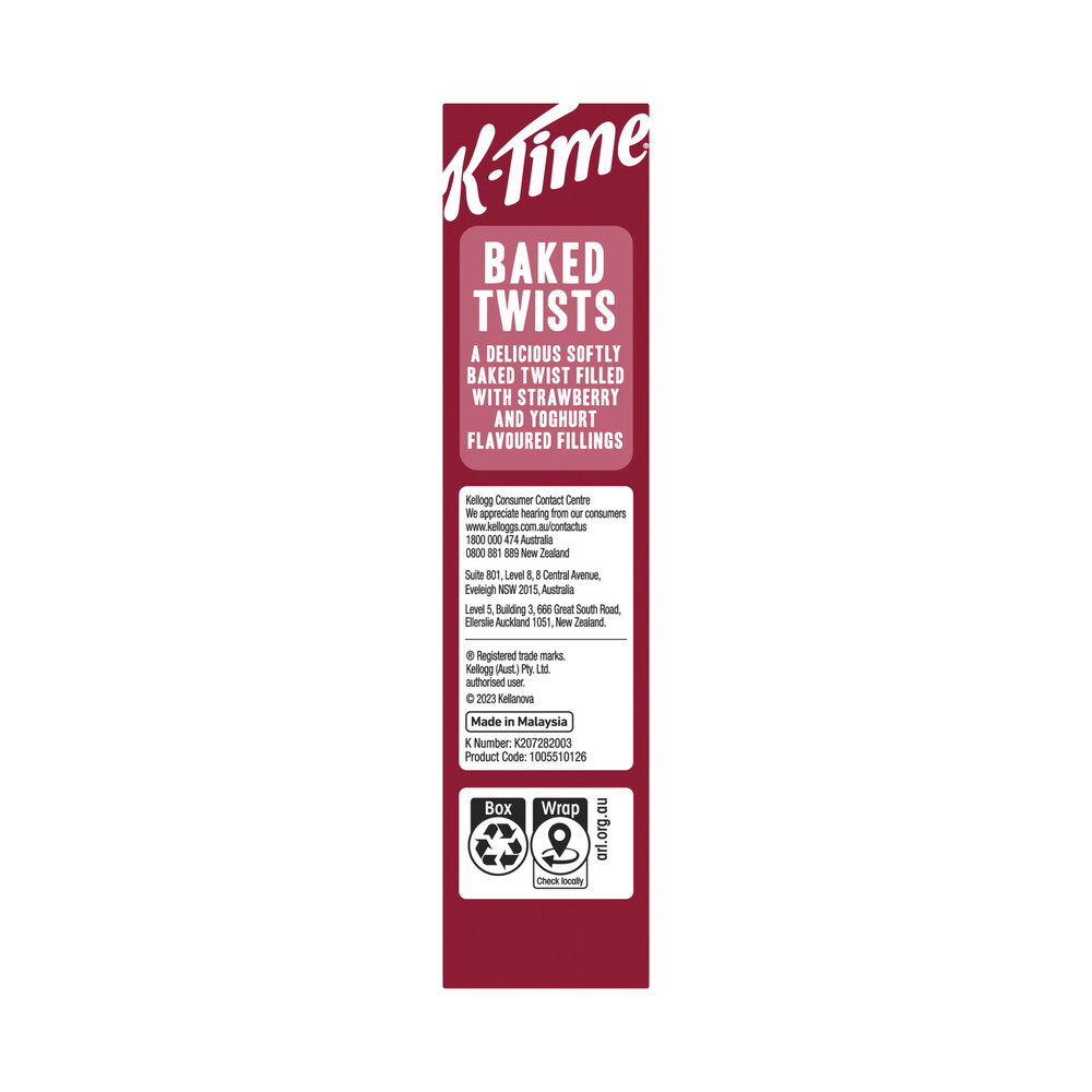 Kellogg's K-Time Baked Twists Strawberry & Yoghurt Flavour Filled Snack Bars 5 pack | 185g