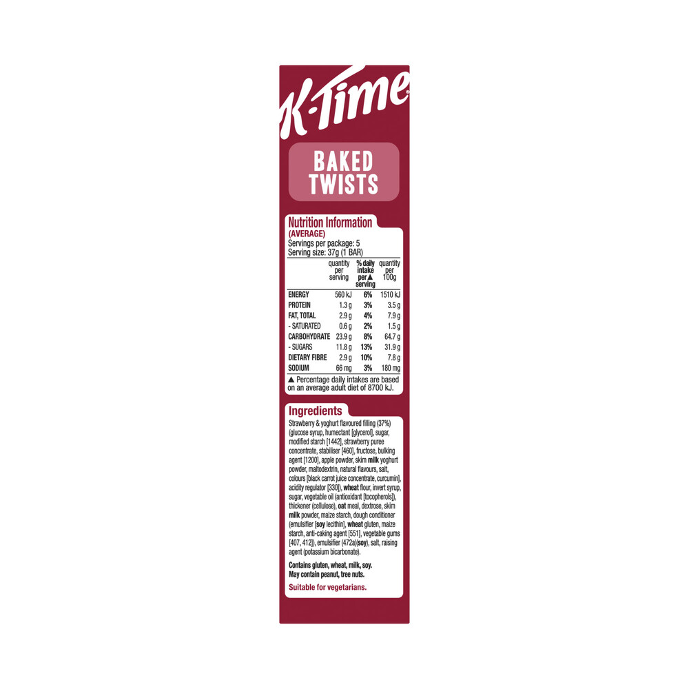 Kellogg's K-Time Baked Twists Strawberry & Yoghurt Flavour Filled Snack Bars 5 pack | 185g
