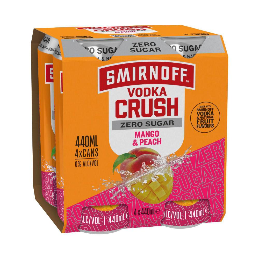Smirnoff Crush Mango & Peach Zero Sugar 6% Can 440ml | 4 Pack