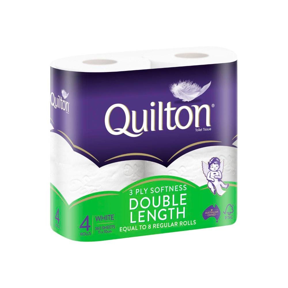 Buy Quilton 3 Ply Double Length White Toilet Paper 4 pack Coles