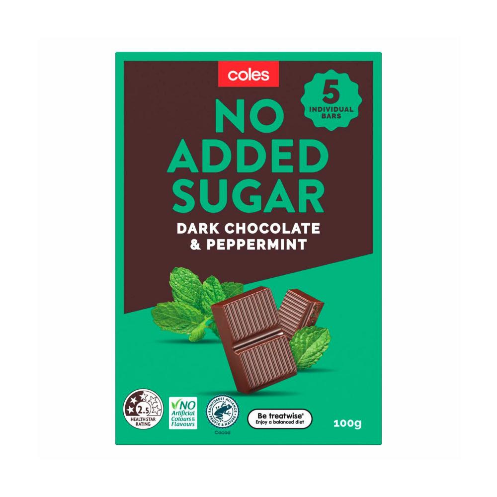 Buy Coles No Added Sugar Dark Chocolate With Peppermint 100g Coles